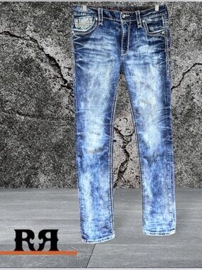 Rock Revival Dula Women's Stone Wash Tie-Dye Flare Jeans Size 30